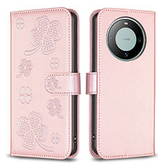 Funda de Cuero Cartera con Soporte Flores Carcasa BF1 para Huawei Mate 60 Pro+ Plus Oro Rosa