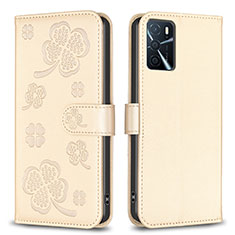 Funda de Cuero Cartera con Soporte Flores Carcasa BF1 para Oppo A16s Oro