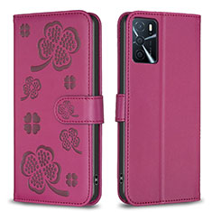 Funda de Cuero Cartera con Soporte Flores Carcasa BF1 para Oppo A16s Rosa Roja