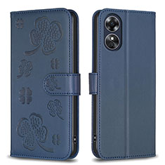 Funda de Cuero Cartera con Soporte Flores Carcasa BF1 para Oppo A17 Azul