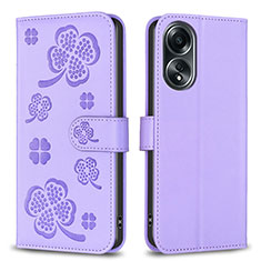 Funda de Cuero Cartera con Soporte Flores Carcasa BF1 para Oppo A18 Morado