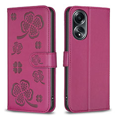 Funda de Cuero Cartera con Soporte Flores Carcasa BF1 para Oppo A18 Rosa Roja