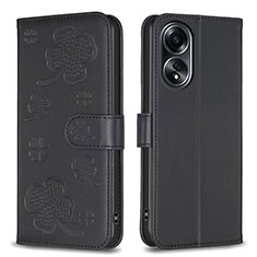 Funda de Cuero Cartera con Soporte Flores Carcasa BF1 para Oppo A38 Negro