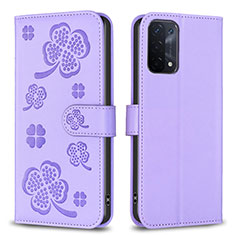 Funda de Cuero Cartera con Soporte Flores Carcasa BF1 para Oppo A54 5G Morado