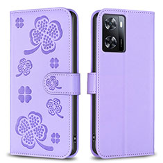 Funda de Cuero Cartera con Soporte Flores Carcasa BF1 para Oppo A77 4G Morado