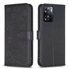 Funda de Cuero Cartera con Soporte Flores Carcasa BF1 para Oppo A77 4G Negro