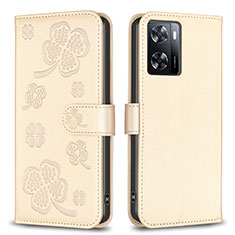 Funda de Cuero Cartera con Soporte Flores Carcasa BF1 para Oppo A77 4G Oro