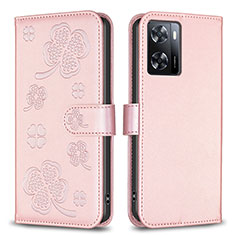 Funda de Cuero Cartera con Soporte Flores Carcasa BF1 para Oppo A77 4G Oro Rosa