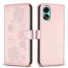 Funda de Cuero Cartera con Soporte Flores Carcasa BF1 para Oppo A78 4G Oro Rosa