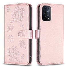 Funda de Cuero Cartera con Soporte Flores Carcasa BF1 para Oppo A93 5G Oro Rosa