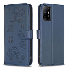 Funda de Cuero Cartera con Soporte Flores Carcasa BF1 para Oppo A95 5G Azul