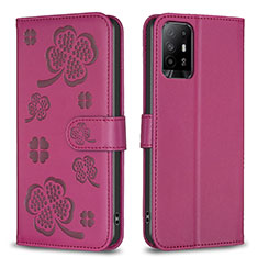 Funda de Cuero Cartera con Soporte Flores Carcasa BF1 para Oppo A95 5G Rosa Roja