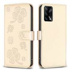 Funda de Cuero Cartera con Soporte Flores Carcasa BF1 para Oppo F19 Oro