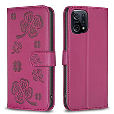 Funda de Cuero Cartera con Soporte Flores Carcasa BF1 para Oppo Find X5 5G Rosa Roja