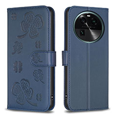 Funda de Cuero Cartera con Soporte Flores Carcasa BF1 para Oppo Find X6 5G Azul