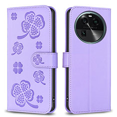 Funda de Cuero Cartera con Soporte Flores Carcasa BF1 para Oppo Find X6 5G Morado