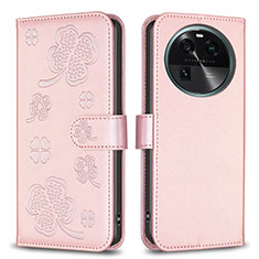 Funda de Cuero Cartera con Soporte Flores Carcasa BF1 para Oppo Find X6 Pro 5G Oro Rosa