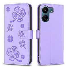 Funda de Cuero Cartera con Soporte Flores Carcasa BF1 para Xiaomi Redmi 13C Morado