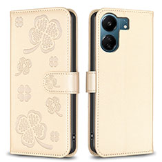 Funda de Cuero Cartera con Soporte Flores Carcasa BF1 para Xiaomi Redmi 13C Oro