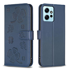 Funda de Cuero Cartera con Soporte Flores Carcasa BF1 para Xiaomi Redmi Note 12 4G Azul