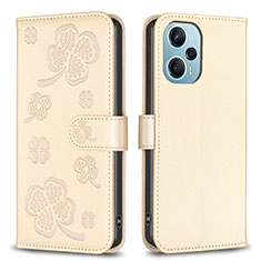 Funda de Cuero Cartera con Soporte Flores Carcasa BF1 para Xiaomi Redmi Note 12 Turbo 5G Oro