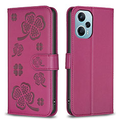 Funda de Cuero Cartera con Soporte Flores Carcasa BF1 para Xiaomi Redmi Note 12 Turbo 5G Rosa Roja