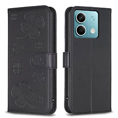 Funda de Cuero Cartera con Soporte Flores Carcasa BF1 para Xiaomi Redmi Note 13 5G Negro