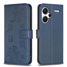 Funda de Cuero Cartera con Soporte Flores Carcasa BF1 para Xiaomi Redmi Note 13 Pro+ Plus 5G Azul