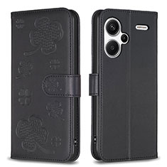 Funda de Cuero Cartera con Soporte Flores Carcasa BF1 para Xiaomi Redmi Note 13 Pro+ Plus 5G Negro