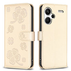 Funda de Cuero Cartera con Soporte Flores Carcasa BF1 para Xiaomi Redmi Note 13 Pro+ Plus 5G Oro