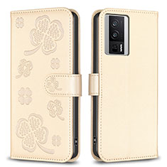 Funda de Cuero Cartera con Soporte Flores Carcasa BF2 para Xiaomi Poco F5 Pro 5G Oro