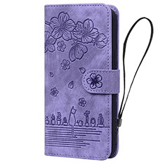 Funda de Cuero Cartera con Soporte Flores Carcasa HF1 para Huawei Honor 90 Lite 5G Morado