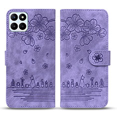 Funda de Cuero Cartera con Soporte Flores Carcasa HF1 para Huawei Honor X8b Morado