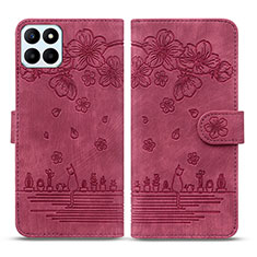 Funda de Cuero Cartera con Soporte Flores Carcasa HF1 para Huawei Honor X8b Rojo