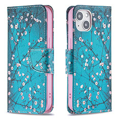 Funda de Cuero Cartera con Soporte Flores Carcasa L01 para Apple iPhone 13 Cian