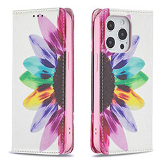 Funda de Cuero Cartera con Soporte Flores Carcasa L01 para Apple iPhone 15 Pro Max Rosa