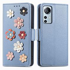 Funda de Cuero Cartera con Soporte Flores Carcasa L01 para Xiaomi Mi 12 Pro 5G Azul