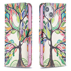 Funda de Cuero Cartera con Soporte Flores Carcasa L02 para Apple iPhone 15 Multicolor