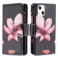 Funda de Cuero Cartera con Soporte Flores Carcasa L03 para Apple iPhone 13 Mini Marron