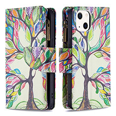 Funda de Cuero Cartera con Soporte Flores Carcasa L03 para Apple iPhone 15 Plus Multicolor