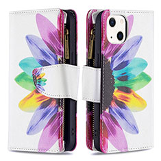 Funda de Cuero Cartera con Soporte Flores Carcasa L03 para Apple iPhone 15 Plus Rosa