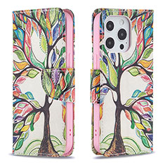 Funda de Cuero Cartera con Soporte Flores Carcasa L03 para Apple iPhone 15 Pro Max Multicolor