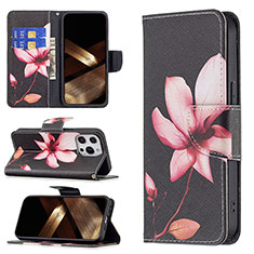 Funda de Cuero Cartera con Soporte Flores Carcasa L07 para Apple iPhone 14 Pro Marron