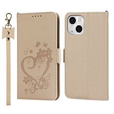 Funda de Cuero Cartera con Soporte Flores Carcasa L16 para Apple iPhone 13 Mini Oro