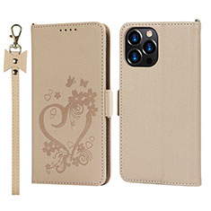 Funda de Cuero Cartera con Soporte Flores Carcasa L16 para Apple iPhone 13 Pro Max Oro