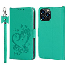 Funda de Cuero Cartera con Soporte Flores Carcasa L16 para Apple iPhone 13 Pro Verde