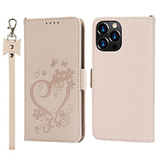 Funda de Cuero Cartera con Soporte Flores Carcasa L16 para Apple iPhone 14 Pro Max Oro Rosa