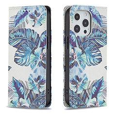 Funda de Cuero Cartera con Soporte Flores Carcasa para Apple iPhone 13 Pro Azul