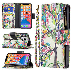 Funda de Cuero Cartera con Soporte Flores Carcasa para Apple iPhone 13 Pro Max Multicolor