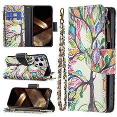 Funda de Cuero Cartera con Soporte Flores Carcasa para Apple iPhone 14 Pro Multicolor